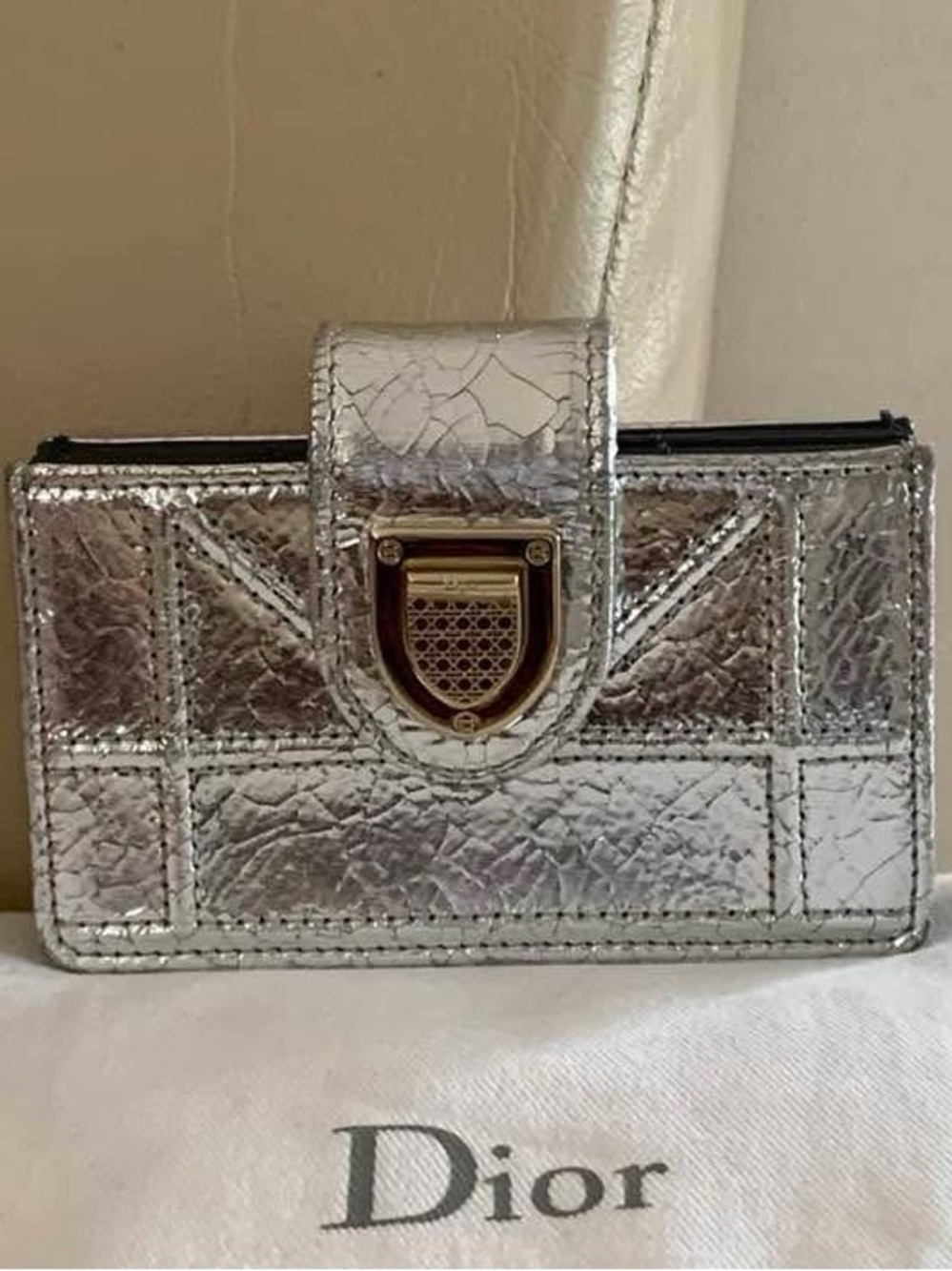 Dior Crinkled Leather Diorama Gusset Card Holder